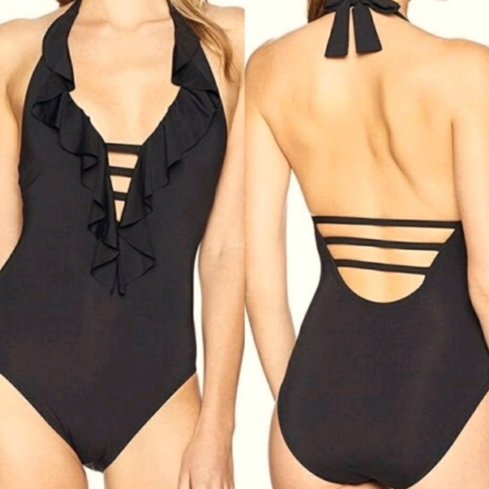 NWT Black Ruffle Swimsuit size 12